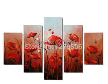 100% Pure Hand-painted Paintings On Canvas Wall Art Oil Painting Red Flowers 5Pcs/set Home Decoration For Your Best Choice 2024 - buy cheap