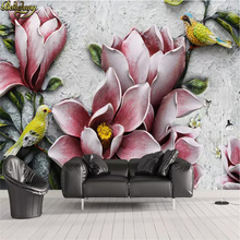 beibehang custom Embossed magnolia flower bird Photo Wallpaper for living room Bedroom Background Decorative 3D wall paper rolls 2024 - buy cheap