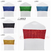 Wholesale Price Sequin Chair Band Tie Bow Lycra Spandex Chair Cover Sash Wedding Event Decoration 2024 - buy cheap