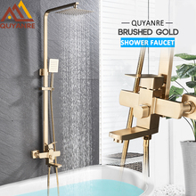 Quyanre-conjunto de banheiro em ouro escovado, chuveiro de chuva com misturador h/c de 3 vias, montagem na parede, sistema de chuveiro 2024 - compre barato