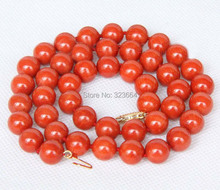 natural 18" 10mm round dark red coral necklace plated clasp 2024 - buy cheap