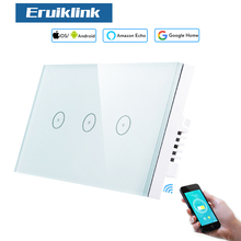 Eruiklink Smart Wi-Fi Light Switch, Glass Panel 3 gang US Touch Light Switch 110V~240V, Working with Alexa and Google Home 2024 - buy cheap