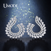 UMDOE Trendy Big Cubic Zirconia Leaf Shape Crystal Stud Earrings for Women Fashion Jewelry Wedding Bridal Brincos Femme UE0279 2024 - buy cheap