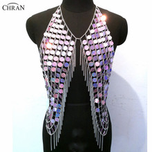 Sexy Sparkly Vest Summer Mermaid Crop Tops Halter Necklaces Bikini Wear Sequins Beach Jewelry Burning Man Cosplay Jewelry 2024 - buy cheap