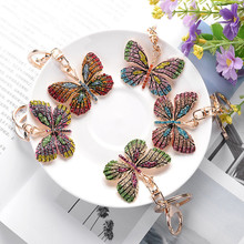 LLavero de mariposa creativo con brillantes, llavero con anilla de aleación con diamantes de imitación para mujeres y niñas, accesorios para bolso de coche 2024 - compra barato