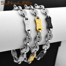 SUNNERLEES Stainless Steel Bracelet 10mm Geometric Coffee Beans Link Chain Silver Color Gold Plated Men Women SC61 B 2024 - buy cheap