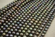 Joyería de perlas sueltas de 15 pulgadas, cuentas sueltas de perlas de agua dulce genuinas de Color negro, cuentas de brillo alto de 8mm 2024 - compra barato