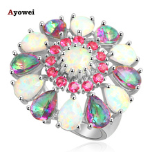Wedding rings Huge Flower Mystic Zircon Crystal White Fire Opal Silver 92S tamped Fashion Jewelry Ring USA Sz OR595A 2024 - buy cheap