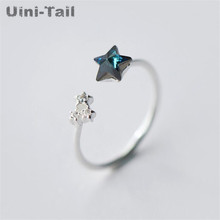 Uini-tail anel 2018 de prata esterlina azul, cinco pontas, estrela, anel aberto, hipsters, arte, fresco, azul, anel de estrela, boa qualidade, gn359 2024 - compre barato