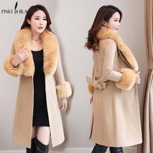 PinkyIsblack 2019 Autumn And Winter coat women Woolen outerwear female slim medium-long large fur collar wool coat and jacket 2024 - buy cheap