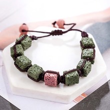 Bracelets Bangles For Women and Men Fashion Square Lava Stone Elastic Rope Natural Stone Beads Strand Bracelets Handmade Jewelry 2024 - buy cheap