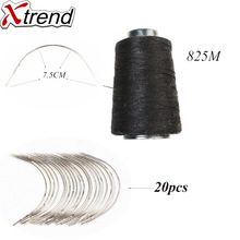 20 pcs stainless C hook needle curved  with 1 roll  black polyester thread sewing thread hair weaving thread 2024 - buy cheap