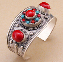 Red Coral Stone Cuff Bracelet Bangle Tibet cz Flower Bead>Wholesale Lovely Women's Wedding Jewelrynoble lady's  2024 - buy cheap