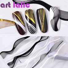 Lase-2 hojas de pegatinas para decoración de uñas, cinta de línea ondulada Strape de Metal dorado, láminas de transferencia autoadhesivas 3D, 11,5x9cm 2024 - compra barato