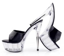 Sandalias de tacón Ultra alto para mujer, zapatos de boda de cristal transparente de 15CM, con plataforma, color rosa, para verano 2024 - compra barato