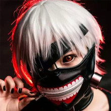 Máscara de Cosplay de Anime Tokyo Ghoul Kaneki Ken, máscara y peluca con cremallera ajustable, accesorios para máscaras, máscara de Halloween, máscara de fantasía Tokyo 2024 - compra barato