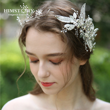 Himstory-tiara de casamento com pérolas, folhas de luxo, coroa, faixa de cabeça, 100%, feita à mão, acessório de cabelo 2024 - compre barato