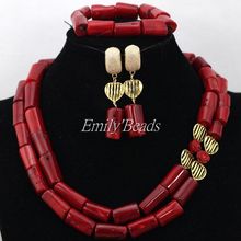 Luxury Coral Beads Bridal Jewelry Sets Red African Nigerian Wedding Beads for Women Jewelry Choker Necklace Free Shipping CJ584 2024 - buy cheap