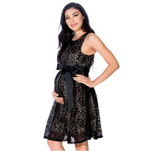 Le Couple Summer Casual Maternity Lace Dress High Waist Sleeveless Ribbon Tie Maternity Dresses Lace LiningPregnancy Dress 2024 - buy cheap