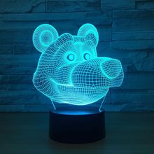 Lámpara LED 3D con dibujo de oso para niños, luz de dormitorio alimentada por USB, 7 colores, ilusión óptica increíble, remoto, lámpara de luz nocturna 3D 2024 - compra barato