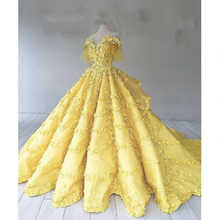 Vestido coração amarelo 2019, vestido longo de baile, com apliques florais, cor amarela, vestido formal de noite, vestido com ombro à mostra 2024 - compre barato