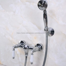 Bathroom Chrome Bathtub Shower Faucet Set Single Handle Mixer Tap with Wall Mounted Ceramic Hand Held Shower Nna283 2024 - buy cheap