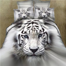 Unique 3D Animal White Tiger Bedding Set Queen King Size Duvet Cover Bed Sheet Pillowcase 100% Cotton Textiles Bedroom Sets 4pcs 2024 - buy cheap