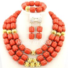 Latest Design African Wedding Bridal Jewelry Set Bridal Fashion Jewelry Set Artificial Coral Beads Set Free Shipping ABY070 2024 - buy cheap