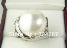 Charming 14mm white gray black red yellow red shell pearl 18KGP ring(#6,7,8,9) 2024 - buy cheap