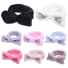 Women Girls SPA Wide Headband Cute Bowknot OMG Letters Embroidered Hairband Elastic Makeup Flannel Turban Candy Color Headwrap 2024 - buy cheap
