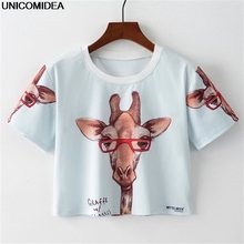 2020 Glass Giraffe Printed Summer T Shirt Women New Fashion Short Sleeve O Neck Cotton Crop Tops Casual Tees Cute T-shirt Tshirt 2024 - buy cheap