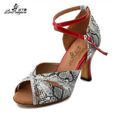 Ladingwu White Snake texture PU Women's Sandals Latin Dance Shoes Ballroom Samba scarpe da ballo Heel 5/7.5/8.3/8.5cm 2024 - buy cheap