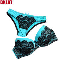 DKERT Embroidery Lace Push Up Women Bra Brief Set ABC 3/4 Cup Flowers Young Lady Bow Bra Set Sexy Brassiere Underwear Set 2024 - buy cheap