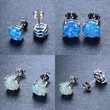 Boho Female White Blue Fire Opal Stone Earrings Fashion Silver Color Small Round Stud Earrings For Women Vintage Wedding Jewelry 2024 - buy cheap