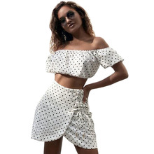 women 2 piece Outfits For Women Clothes Sexy Off Shoulder Polka Dot Crop Top and Short Skirt Two Piece Set Summer Beach Suit 2024 - buy cheap
