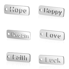 10pcs/lot Stainless Steel Rectangle English Words Hollow Charms 6x17mm High Quality Decoration Tag Pendants DIY Jewelry Findings 2024 - buy cheap