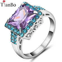 Великолепное фиолетовое/небесно-голубое кольцо TianBo с кристаллами модные ювелирные изделия черного/белого/золотого цвета блестящее свадебное кольцо Размер 8 для женщин подарок 2024 - купить недорого