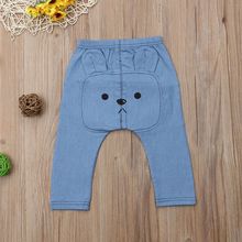 Одежда для маленьких мальчиков и девочек, джинсовая одежда с мультяшными медведями, длинные штаны, детские штаны для 0-3 лет 2024 - купить недорого