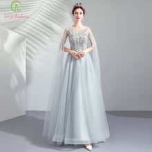 SSYFashion New Grey Evening Dress Banquet Elegant Lace Appliques Sequins Beading Floor-length Party Formal Gowns Robe De Soiree 2024 - buy cheap