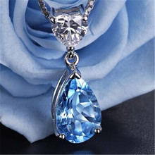 Silver S925 Sterling Fine Jewelry Pendant Heart & Water Drop Topaz Blue Gems Wedding Luxury Bijoux Necklace Pendants No Chain 2024 - buy cheap