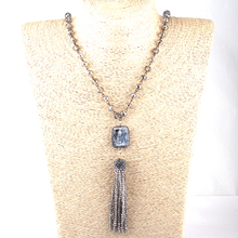 Free Shipping Fashion Bohemian Tribal Jewelry Glass Knotted Druzy Link Crystal Tassel Necklaces Ethnic Necklace 2024 - buy cheap