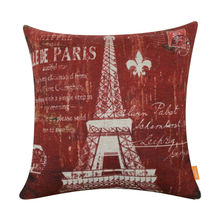 LINKWELL 18x18" Vintage Paris Dark Red Eiffel Tower France Fleur De Lys Burlap Cushion Cover Throw Pillowcase Shabby Chic 2024 - buy cheap