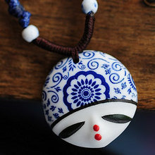 Original Chinese Style Hand-painted Floral Beauty Face Blue & White Ceramics Wax Strings Retro Porcelain Necklace Ethnic Jewelry 2024 - buy cheap