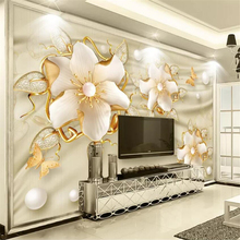 Papel de parede personalizado 3D flores de ouro em relevo TV fundo pintura de parede papel de parede flor mural TV fundo papel de parede 3d 2024 - compre barato