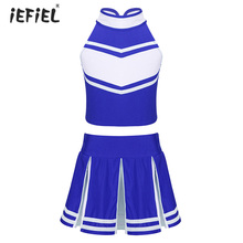 iEFiEL Kids Girls Cheerleader Costume Outfits School Cosplay Party Stage Performance Sleeveless Zippered Tops with Pleated Skirt 2024 - buy cheap