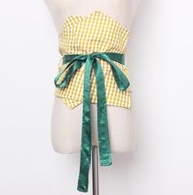 Women's runway fashion plaid fabric bow Cummerbunds female Dress Corsets Waistband Belts decoration wide belt R1672 2024 - buy cheap