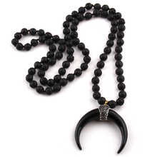 Free Shipping Fashion Stones Long Knotted Ox Horn Moon Pendant Necklace  Lariat Necklaces 2024 - buy cheap