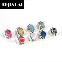 dankaishi Natural Druzy Quartz Stone Rings Silver Color Metal Colorful Stone Paved with Rhinestone Punk Style Jewelry Accessory 2024 - buy cheap