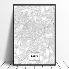Paris, France Black White Custom World City Map Poster Canvas Print Nordic Style Wall Art Home Decor 2024 - buy cheap