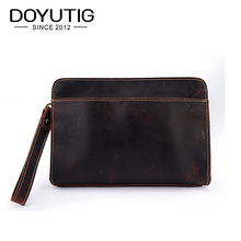 DOYUTIG Hot Sale Men's Crazy Horse Leather Clutches Business Design Long Money Purses For Male Fashion Day Clutches Bags B053 2024 - buy cheap